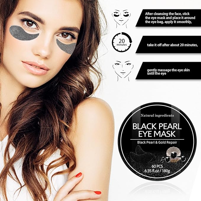 Under Eye Patches for Puffy Eyes: 60PCS Collagen Eye Gels Pads - Black Pearl Under Eye Mask - Reduce Dark Circles & Bags - Skin Eye Care Products-Velvo Beauty