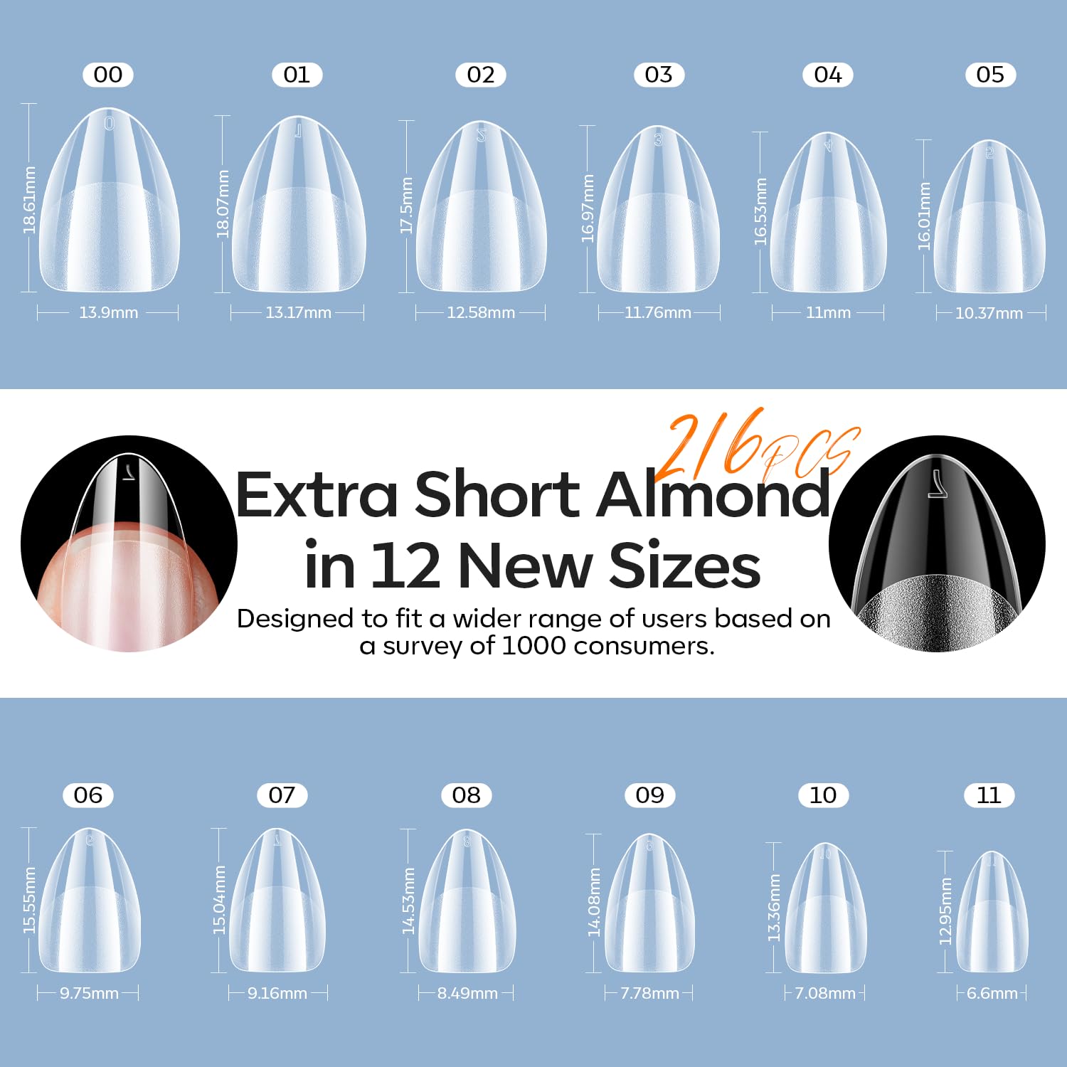 modelones Extra Short Almond Gel Nail Tips Kit, 9-in-One Nail Glue with Portable U V Lamp 216Pcs 12Sizes Pre-Etched Press ons Fake Acrylic Extension Kit DIY Salon Gift for Women-Velvo Beauty