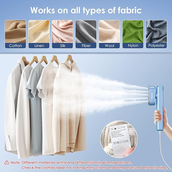 FEPPO Travel Steamer for Clothes, 110-240V Dual Voltage Portable Mini Steamer & Iron 2in1, 1100W Powerful Garment Steamer, Fast Heat Up, Travel Size, HD Display, for Home & Global & Europe Travel-Velvo Beauty