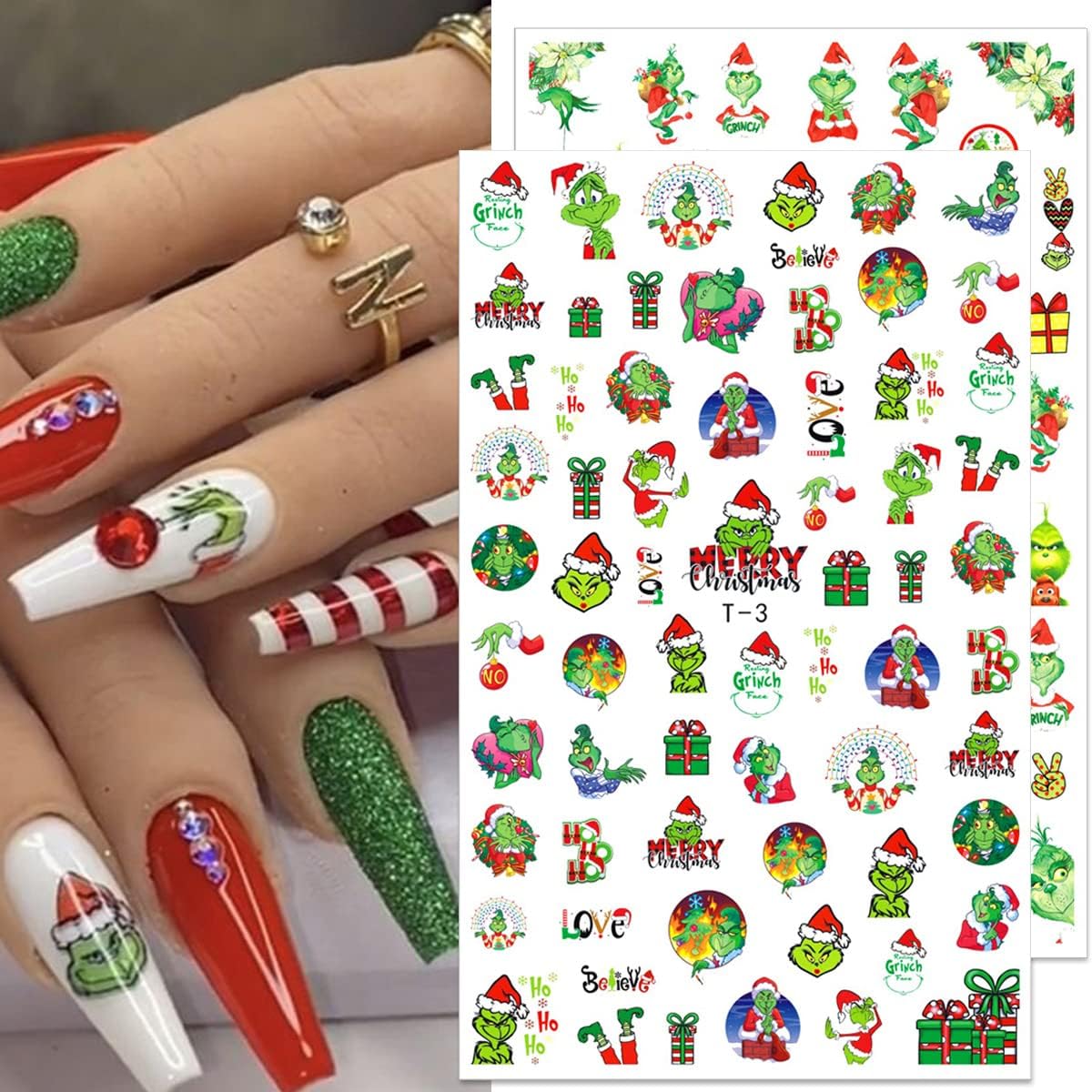 10 Sheets Christmas Nail Art Stickers 3D Xmas Nail Decals Winter Snowflake Santa Claus Snowman Buffalo Plaid Reindeer Nail Stickers for Christmas Nail Designs Decorations Manicure Tips Charms-Velvo Beauty