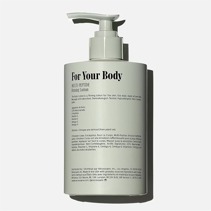 Nécessaire The Body Lotion with Pump. Eucalpytus. Multi-Peptide Firming Lotion to Moisturize, Firm, Strengthen. 2.5% Niacinamide, Vitamin C/E + Omega 6/9. 450ml / 15.2 fl oz-Velvo Beauty