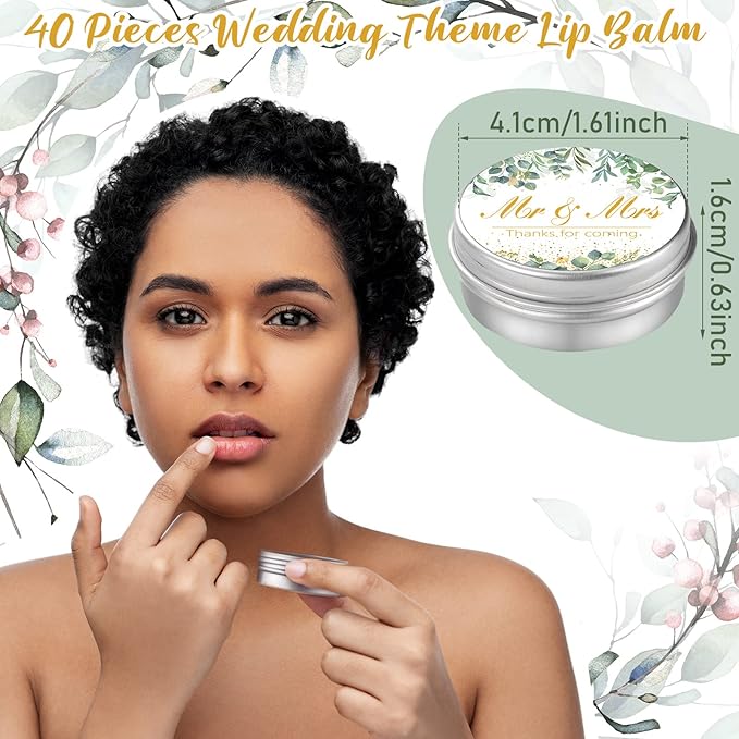 40 Pieces Bridal Shower Lip Balm Bulk Wedding Favors Lip Balms Mr and Mrs Thanks for Coming Wedding Party Gift for Guest Girl Bride Women Travel Birthday, 0.34 Oz, White (Eucalyptus Style)-Velvo Beauty