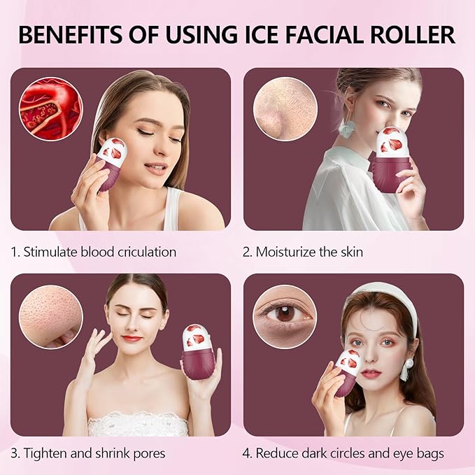 Ice Roller for Face and Eye, Silicone Ice Facial Roller Ice Holder, Face Ice Mold Skin Care, Face Icers Reusable Ice Cube Roller for Shrink Pores Anti Wrinkle Reduce Puffiness, Rose-Velvo Beauty