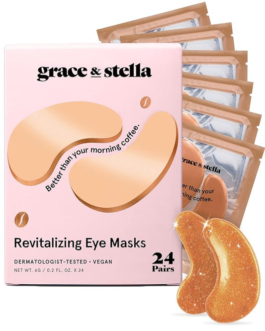 grace & stella Caffeine Under Eye Patches - Awakening Eye Patches for Puffy Eyes and Dark Circles - Under Eye Mask Patches with Niacinamide & Hyaluronic Acid - Vegan, Cruelty-Free (Bronze, 24 Pairs)-Velvo Beauty