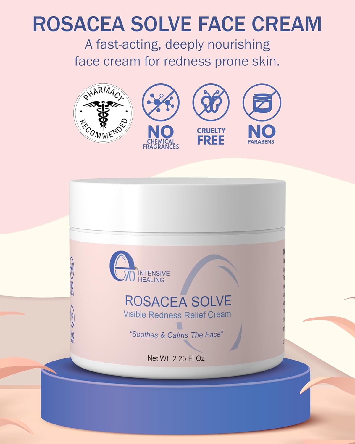 Rosacea Treatment for Face Skincare Cream for Women & Men (Pack of 1) - Gentle Moisturizer Redness Reducing Skin Care - with Aloe Vera & Hyaluronic Acid - Day-Night, Made in USA (2.25 fl. oz.)-Velvo Beauty