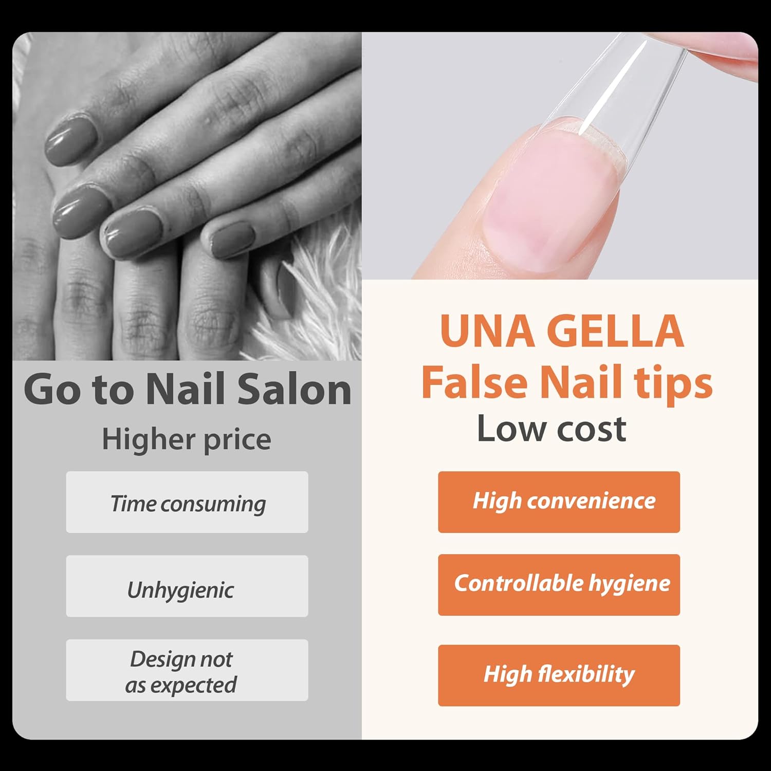 UNA GELLA Duck Fake Nail Tips 504 PCS Clear Soft Gel Short Half Cover Nail Tips Curved for Nail Extensions Professional Salon & Home DIY Nail Art 11 Sizes-Velvo Beauty