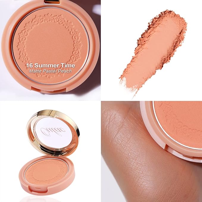 OULAC Blush Makeup Fair Skin| Highly Pigmented Powery Blush| Natural Matte Glow| Shape & Highlight Face| Cruelty-Free Blush with Rose Oil| 4.8g 16 Summer Time-Velvo Beauty