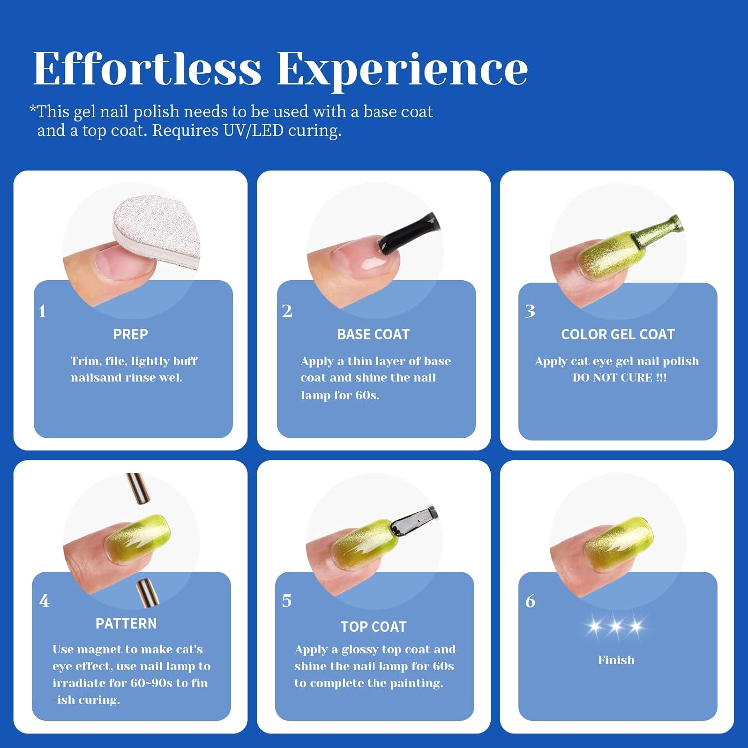 Blue Cat Eye Gel Nail Polish, LED UV Nail Lamp Needed Navy Blue Cateye Gel Polis Color for Summer Spring Winter, Perfect for DIY at Home & Ideal Gift for Nail Art Lovers!-Velvo Beauty