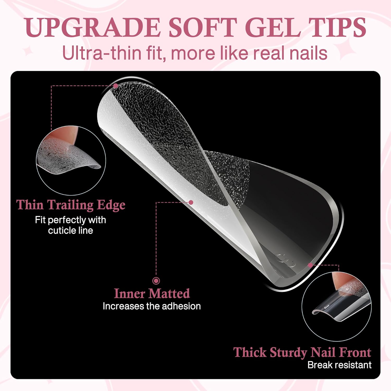 Medium Square Nail Tips, 240pcs Soft Gel Pre-Shaped Acrylic Fake Nails, Half Matte Full Cover Clear Gelly Press on Flase Nail Tips for Extension Nail Manicure Home DIY 12 Sizes Gelly Tips-Velvo Beauty