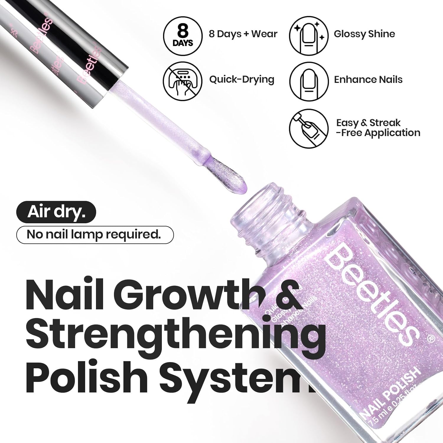 Beetles Glitter Nail Polish Set 6 Colors Glitter Fairy Gleam Quick Dry Nail Polish Shimmer Pink White Green Blue Purple Nail Lacquer Kit Fingernail Polish Diy Nail Art Gift For Women Girls-Velvo Beauty