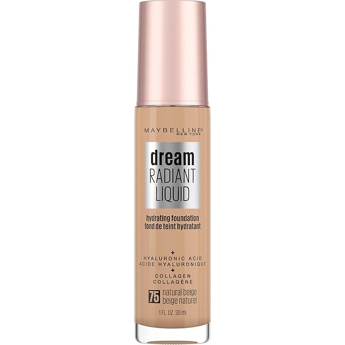 Maybelline Dream Radiant Liquid Medium Coverage Hydrating Makeup, Lightweight Liquid Foundation, Natural Beige, 1 Count-Velvo Beauty