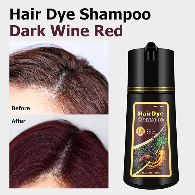Hair Dye Shampoo, Gray Hair Coverage Dye Shampoo, Hair Color Shampoo for All Hair Types, Champu Para Canas, Suitable for Home and Salon (Dark Wine Red)-Velvo Beauty