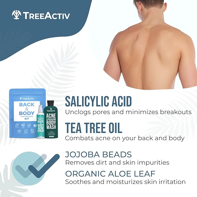 TreeActiv 90-Day Body Acne Treatment Kit, Salicylic Acid Acne Body Spray, Exfoliating Body Acne Wash, Body Acne Treatment for Back, Chest and Butt Acne Removal, Back Acne Treatment For Women and Men-Velvo Beauty