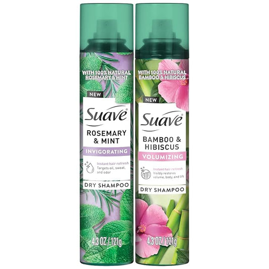 Suave+ Dry Shampoo Spray Variety 2-Pack – Invigorating Rosemary & Mint + Volumizing Bamboo & Hibiscus, 4.3 Oz Ea-Velvo Beauty