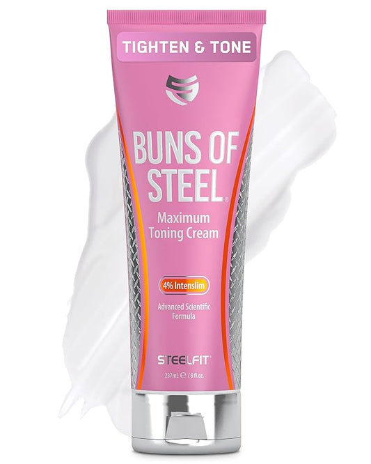 SteelFit Maximum Toning Cellulite Cream, Buns of Steel - Skin Firming & Tightening Body Lotion with Caffeine for Stretch Marks - Anti-Cellulite Remover Treatment for Booty, Thighs, Legs & Glutes-Velvo Beauty