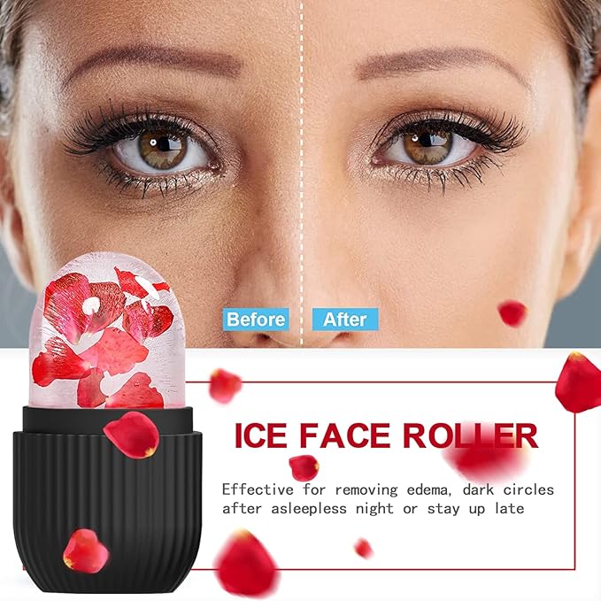 ice face roller, ice mold for face and Eyes, Reusable Massage Silicone Beauty Tool, Naturally Conditioning And Skin Care, De-Puff Eye Bags, Reduce Migraine Pain (Black)-Velvo Beauty