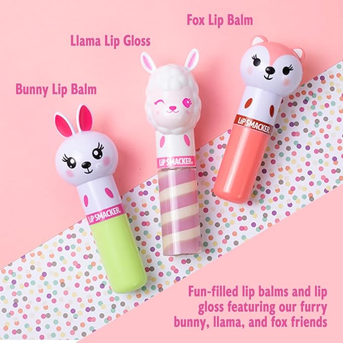 Lip Smacker Lippy Pals, Unicorn, Panda, Kitten, Lip balm for Kids - Foxy Apple, Hoppy Carrot Cake, Strawberry Llama-Velvo Beauty
