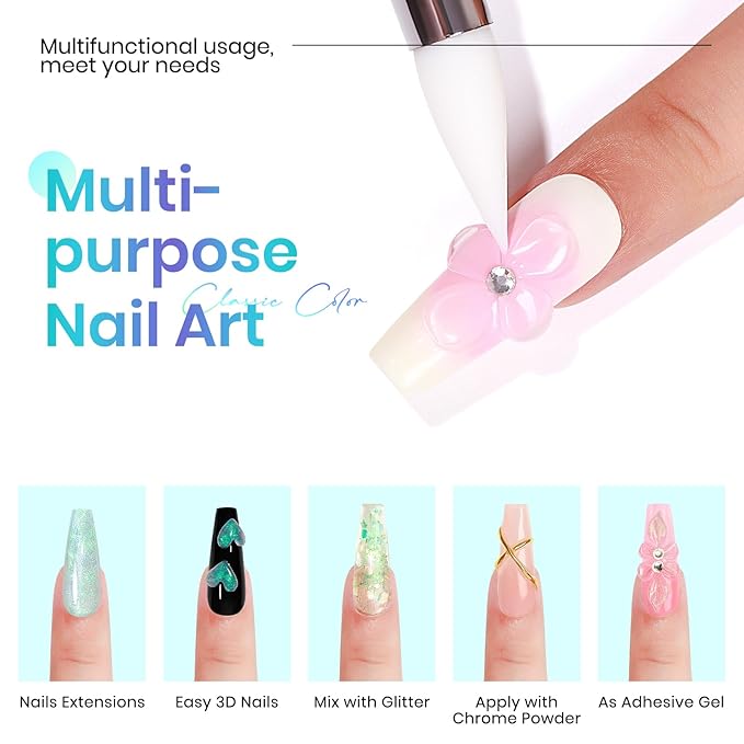 MIZHSE Solid Builder Gel for Nails – 2PCS 1oz Mermaid Pearl & Clear Hard Gel Kit with Nail Forms 3D Mold Soak-off U V 3D for Nails Extension for Salon Manicure Home DIY-Velvo Beauty