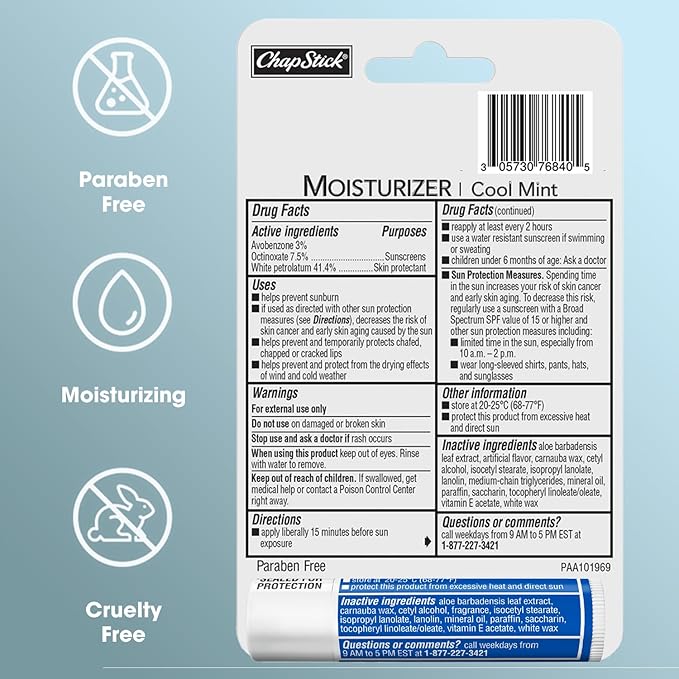 ChapStick Lip Balm Moisturizer 2-in-1 Lipcare SPF 15 Bundle – Cool Mint 3-Pack + Original 2-Pack, 0.15 Oz Ea (5 Piece Set)-Velvo Beauty