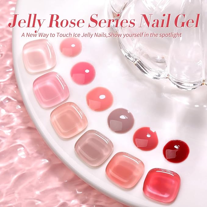 Born Pretty Jelly Nude Pink Gel Nail Polish Sheer Transparent Gel Polish 6Colors Soak Off U v Light Cure Gel Polish Kit for Salon and Nail Art DIY at Home-Velvo Beauty