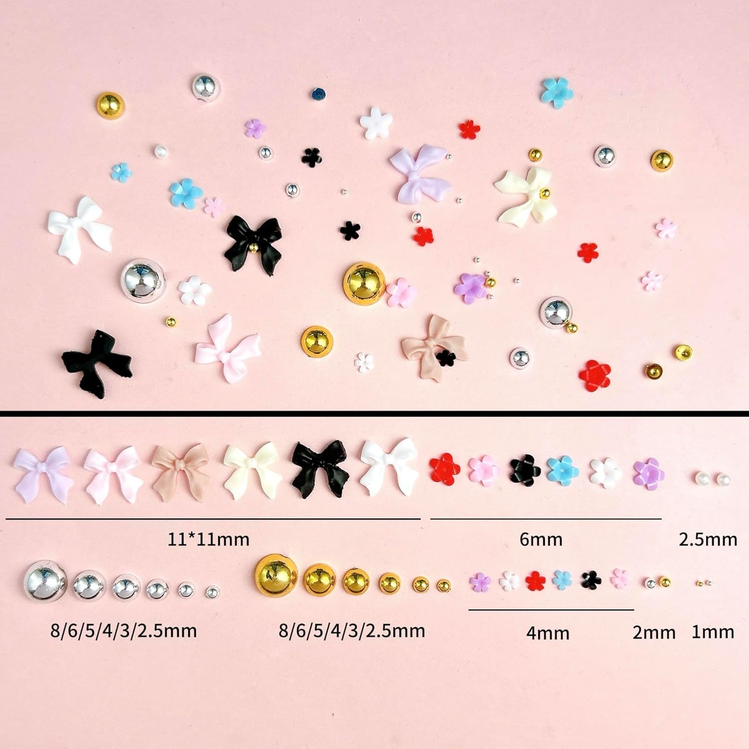 3D Bow Nail Charms Kit, Colorful Resin Flower Bowknot Nail Art, Mix Gold Silver Flatback Beads Charms for Manicure DIY Crafts Jewelry Accessories-Velvo Beauty
