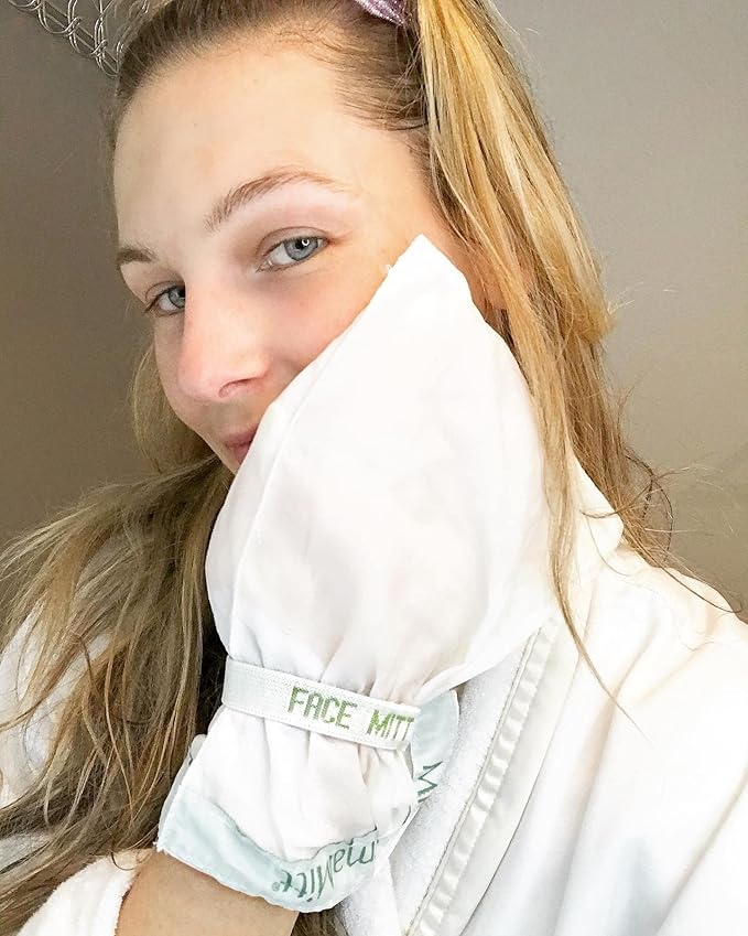 MicrodermaMitt Clear Skin Exfoliating Mitt for Face, Lips, Neck - Gentle Dead Skin Remover & Facial Scrub Clears Blackheads, Unclogs Pores, Evens Skin Tone & Texture, Lips Scrub Care, Lip Exfoliator-Velvo Beauty