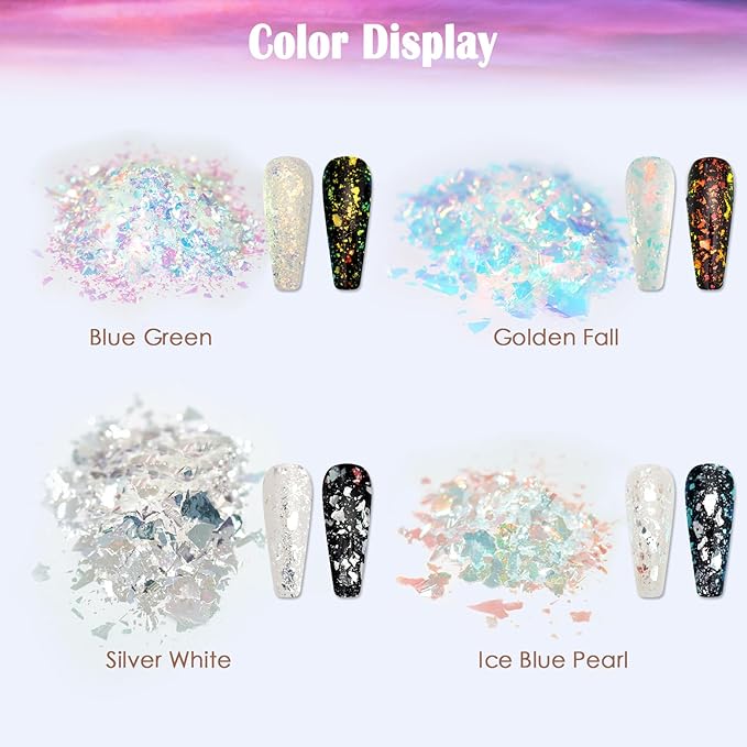 Laza Ice Blue Pearl Chameleon Flakes Nail Glitter Irregular Opal Nail Foil Flakes Chunky Confetti Color-Shift Sequins Iridescent Fairy Dust for Mermaid Nails Design, Nail Decorations for Nail Art-Velvo Beauty