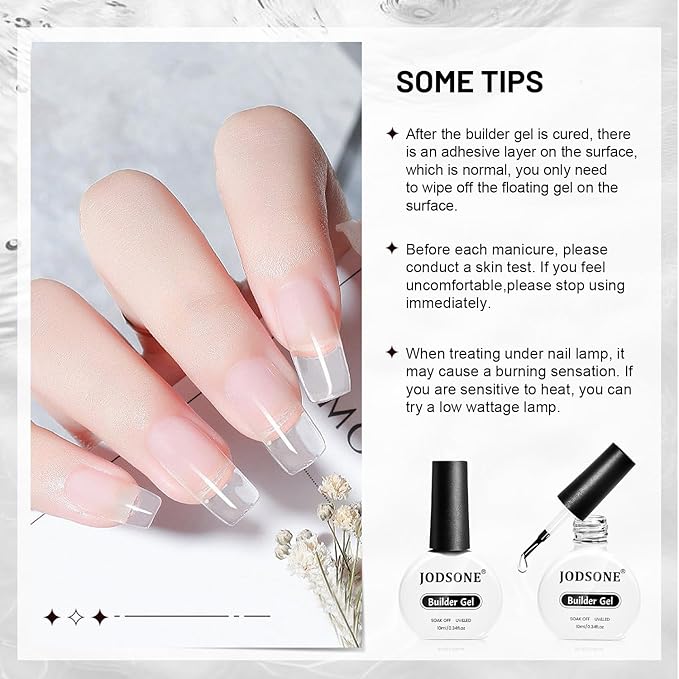 JODSONE 2Pcs 10ml Builder Gel Set, Clear Gel Nail Strengthener for Thickening, Nail Extension, Apex Building, Repairing Broken Nails, Long Lasting DIY Nail Art Gift for Women-Velvo Beauty