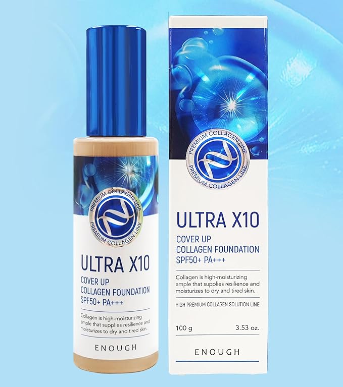 Enough Ultra X10 Cover Up Collagen Foundation, SPF50+ PA+++, 13 Light Beige, 3.53 oz (100 g)-Velvo Beauty