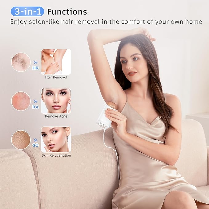 Painless IPL Laser Hair Removal Device with 5℃ Ice Cooling, 3-in-1 Permanent Hair Remover for Women & Men, At-Home Electrolysis Epilator for Face & Body Depilation (Gold)