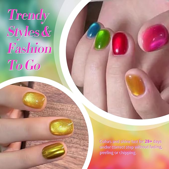 Born Pretty Cat Magnetic Eye Gel Nail Polish Neon Glazed Glass Crystal Magnetic Gel Spring Summer Yellow Green Pink Blue Purple Translucent Gel Polish Set Manicure Nail Art DIY at Home-Velvo Beauty