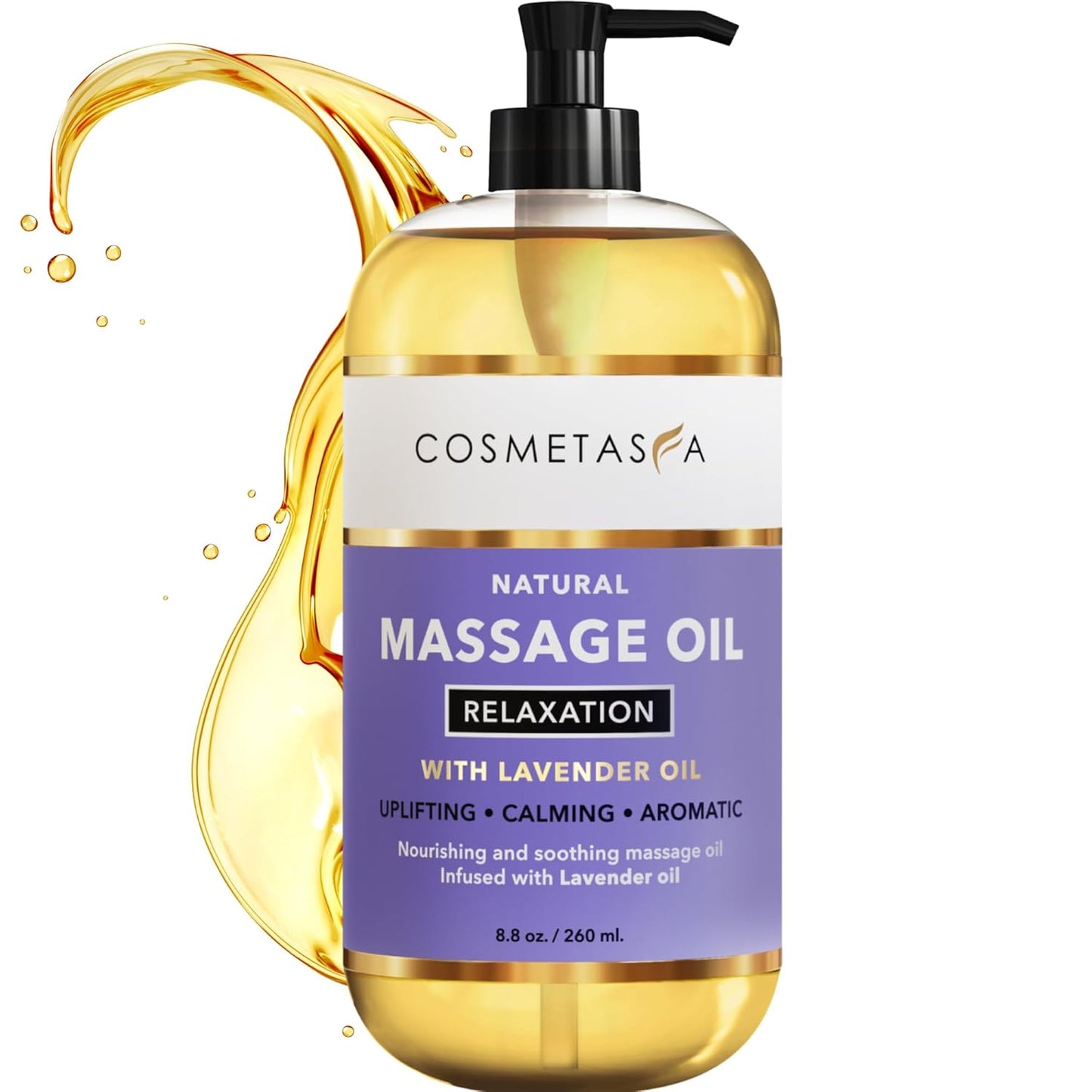 Cosmetasa Lavender Massage Oil for Massage Therapy - All Natural, Cruelty-Free & Spa Quality Skin Therapy Oil, Calming & Soothing Care - Lavender, Geranium & Grapeseed Oil (8.8 oz)-Velvo Beauty