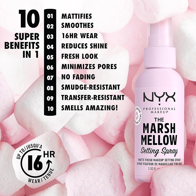 NYX PROFESSIONAL MAKEUP Marshmellow Setting Spray, Matte Setting Spray for 16HR Make Up Wear-Velvo Beauty