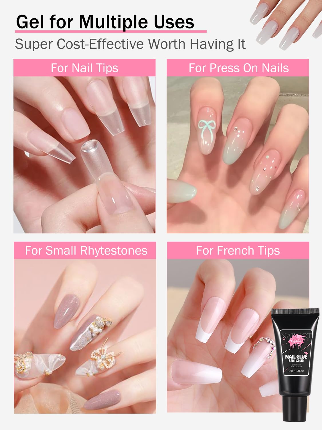 30ML Strong Nail Glue for Press On Nail Tips, Glue Gel for False Nails Fake Acrylic Nail, Upgraded Quick Drying, No Lamp Needed, Long Lasting-Velvo Beauty