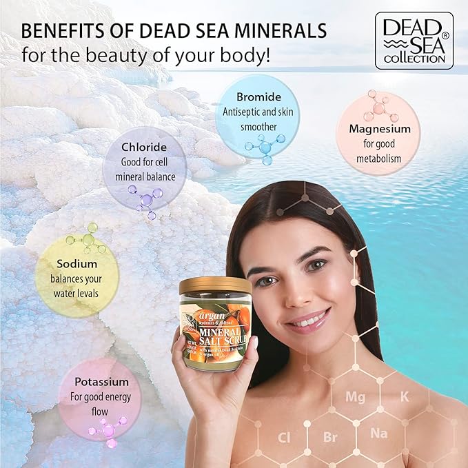Dead Sea Collection Argan Salt Scrub – Exfoliating Body Scrub for Women – Moisturizing and Nourishing Skin – with Pure Oils and Dead Sea Minerals (23.28 Oz)-Velvo Beauty