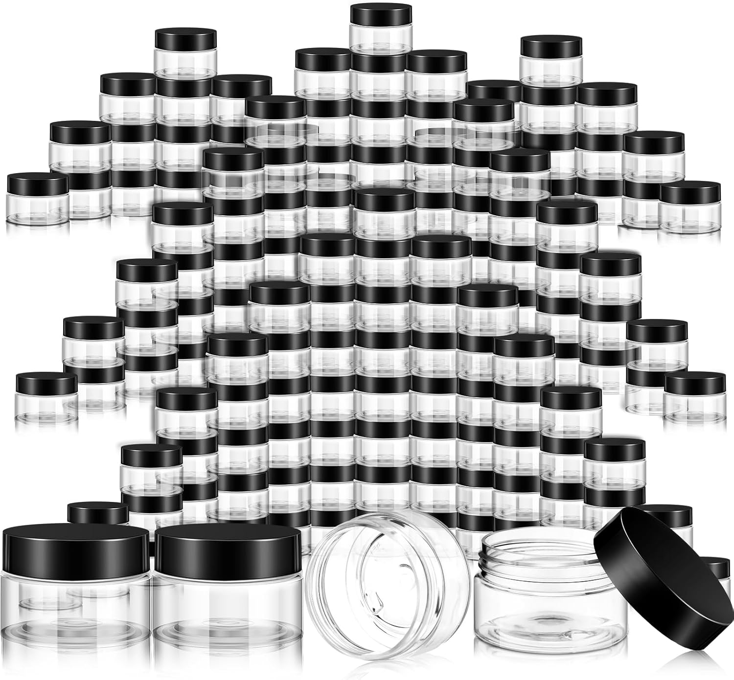 SATINIOR 100 Pcs Plastic Jars with Lids Small Containers Lids Wide Mouth Small Plastic Containers for Lotion Cream Rhinestones Body Butters Travel Storage(10 oz,Black)-Velvo Beauty