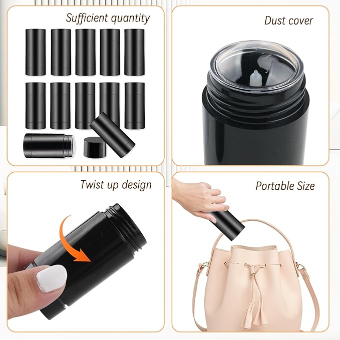 12 Pieces 15g Black Plastic Deodorant Containers,Empty 1/2 oz Travel Lip Balm Tubes,Refillable Twist-UP Solid Perfume Tubes,Lipstick Tubes for DIY-Velvo Beauty