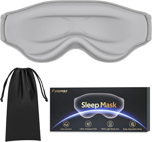 3D Cooling Eye Mask Sleep Mask for Men & Women, 100% Pressure-Free & Light Block-Out Eye Mask for Sleep with Easy Adjustable Strap, Night Eye Cover for Travel, Grey-Velvo Beauty