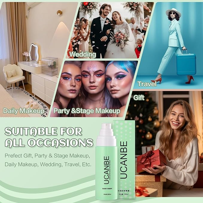 Dewy Makeup Setting Spray Kit-3.38 Fl oz Hydrating Illuminating Finishing Spray Lightweight Face Mist All Day Long Make up Fixer +2PCS Sponge Puff, Hydrate Skin for a Bright Look-Velvo Beauty