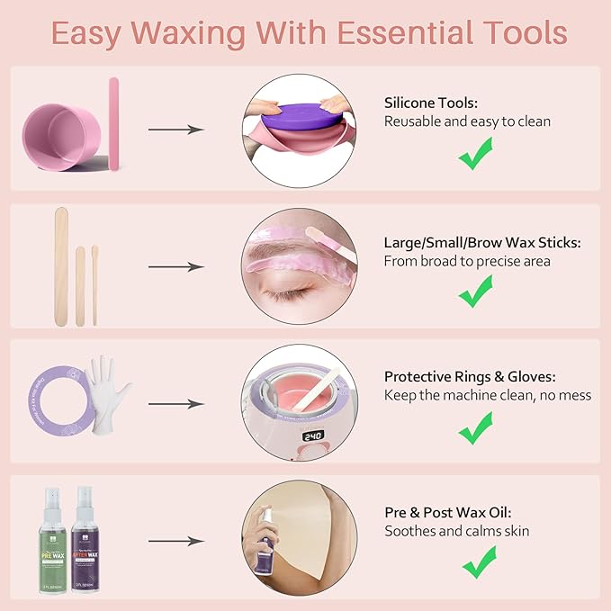 BLITZWAX Brazilian and Bikini Waxing Kit for Women, Hard Wax Warmer for Face, Legs, and Body, At Home Hair Removal Kit, Beginner Friendly, Quick Heating, 6 Packs Wax Beads-Velvo Beauty