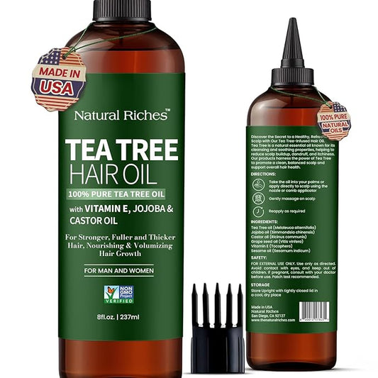 Natural Riches Tea Tree Oil for Hair - Blended with Vitamin E and Castor Oil for Hair Growth - Tea Tree Scalp Treatment for Dry Scalp - Lightweight Scalp Oil for Healthy, Strong Hair - 8 fl oz-Velvo Beauty