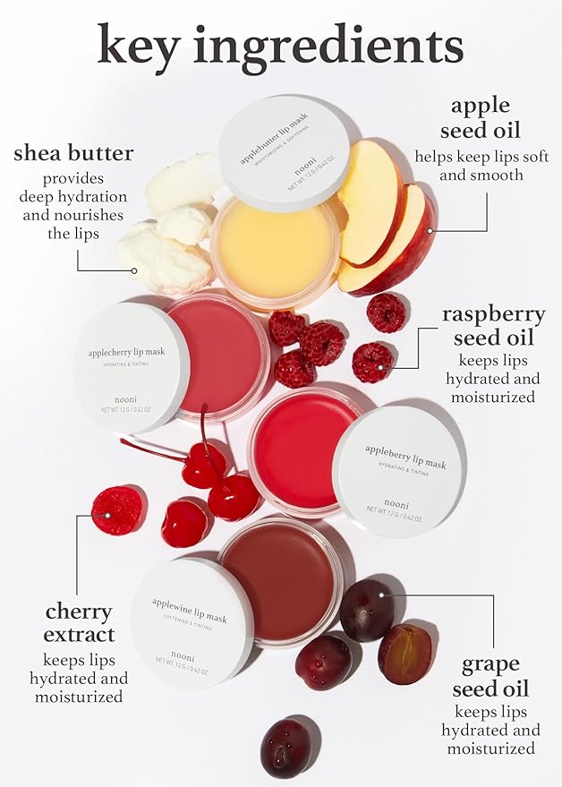 NOONI Applewine Korean Lip Tinting Butter | Natural Lip Balm with Wine Extract, Smoothing & Red Lip Mask, Exfoliator Balm for Dry Lips, Lip Treatment with Shea Butter and Vitamins, Vegan, 42 oz.-Velvo Beauty