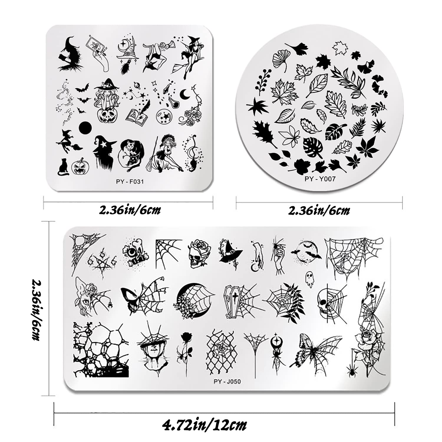 6Pcs Halloween Nail Stamping Plates Fall Maple Leaf Nail Stamper Template Kit Ghost Bat Skull Spider Web Design Nail Decorations Supplies-Velvo Beauty