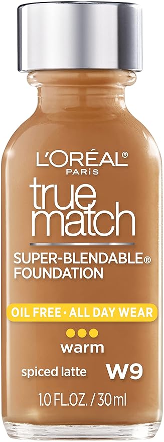 L'Oreal Paris Makeup True Match Super-Blendable Liquid Foundation, Spiced Latte W9, 1 Fl Oz,1 Count-Velvo Beauty