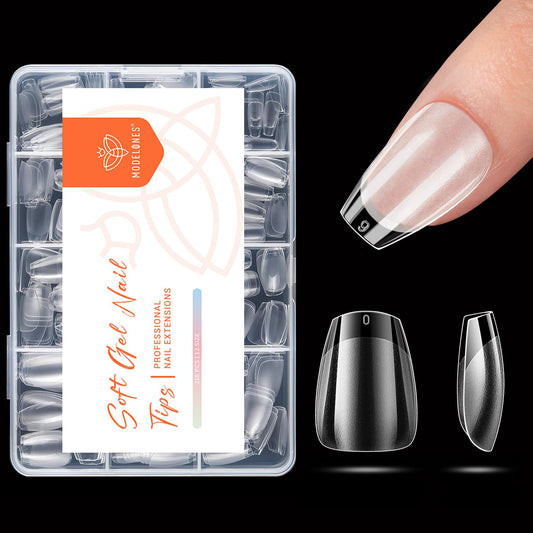modelones Extra Short Coffin Nail Tips, Pre-shaped Soft Gel Tips Fake Nails False Acrylic Clear Full Cover Press on Extension Kit Gel Manicure DIY at Home 216PCS 12Sizes-Velvo Beauty