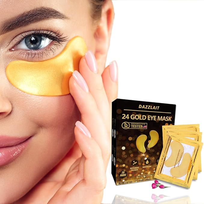 Golden Under Eye Patches for Puffy Eyes & Eye Bags & Wrinkles, Under Eye Patches for Dark Circles,Collagen for Eye Bags, Under Eye Collagen Patches-Velvo Beauty