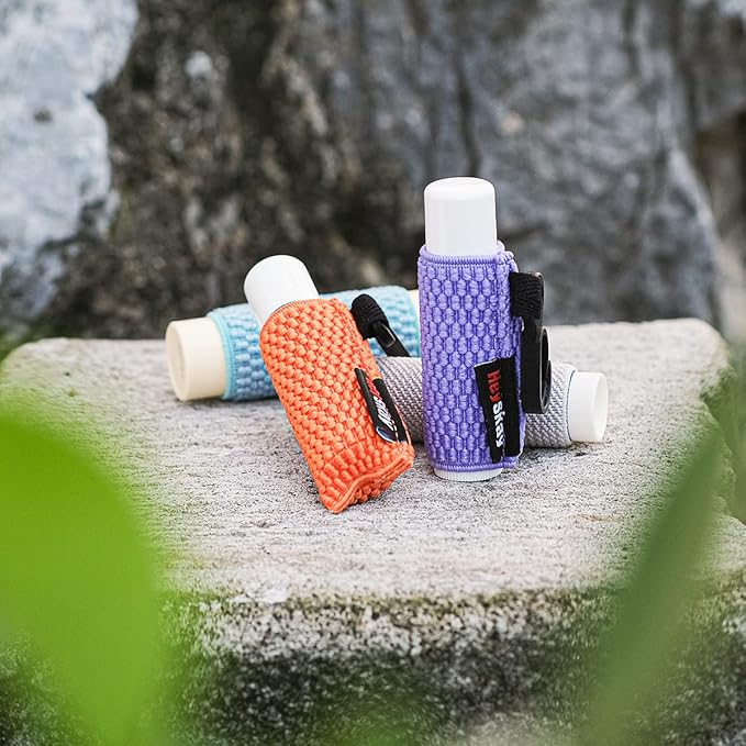 3PCS Lip Balm Holder Sleeves Keychain Lipstick Sleeves Lip Gloss Holder Keychain Chapstick Elastic Sleeves(Brown/light blue/purple)-Velvo Beauty