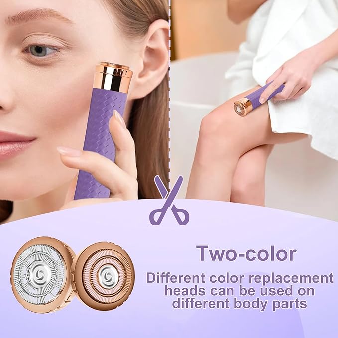 Facial Hair Remover for Women, Painless Rechargeable Hair Removal Device, Comes with 2 Replacement Heads, Portable Electric Shaver/Razors for Face, chin, upper lip, arms and peach fuzz (Silver)-Velvo Beauty