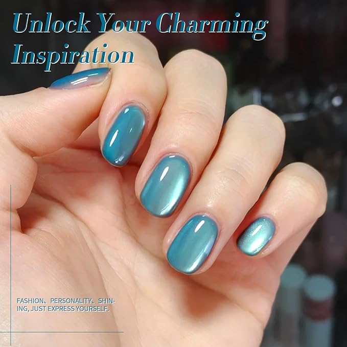 BORN PRETTY Magnetic Gel Nail Polish Blue Water Light Cat Magnetic Eye Gel Jelly Glass Crystal Magnetic Gel Polish Glitter Shimmer Auroras Magnetic Gel Nail Art Manicure Kit 6PCS-Velvo Beauty