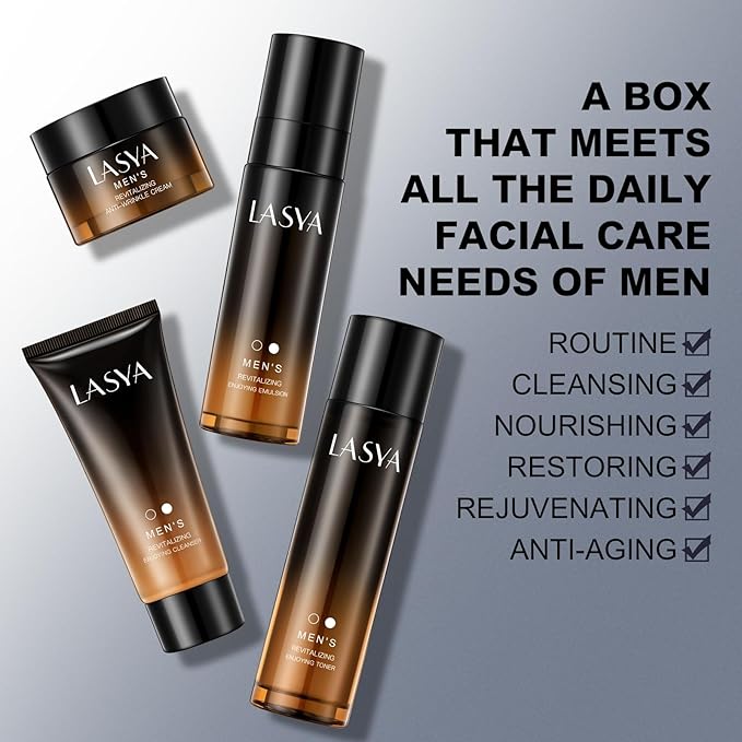 Anti Aging Skin Care Set for Men,Reduce Wrinkles & Hydrate Mens Skin Care Kit Cleanser,Toner,Lotion,Face Cream,Complete Skincare Process for Men Unique Skin Care Sets & Kits(4-Pcs)-Velvo Beauty